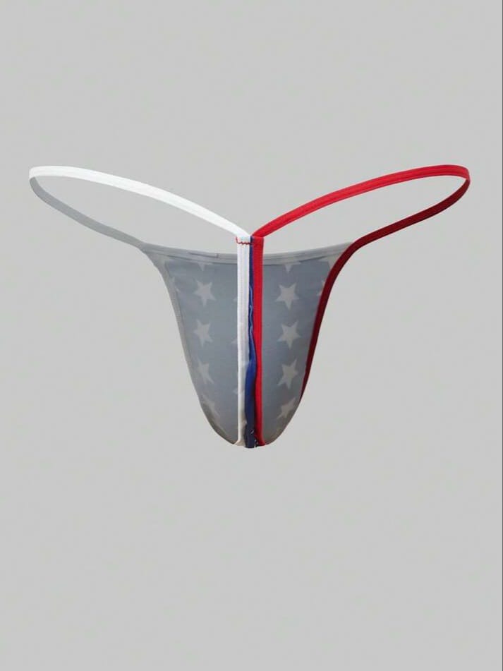 Men's Solid Color Patchwork Pentagram Print Briefs Underwear